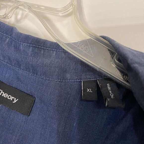 THEORY blue chambray linen button down long sleeve size XL - Picture 4 of 8